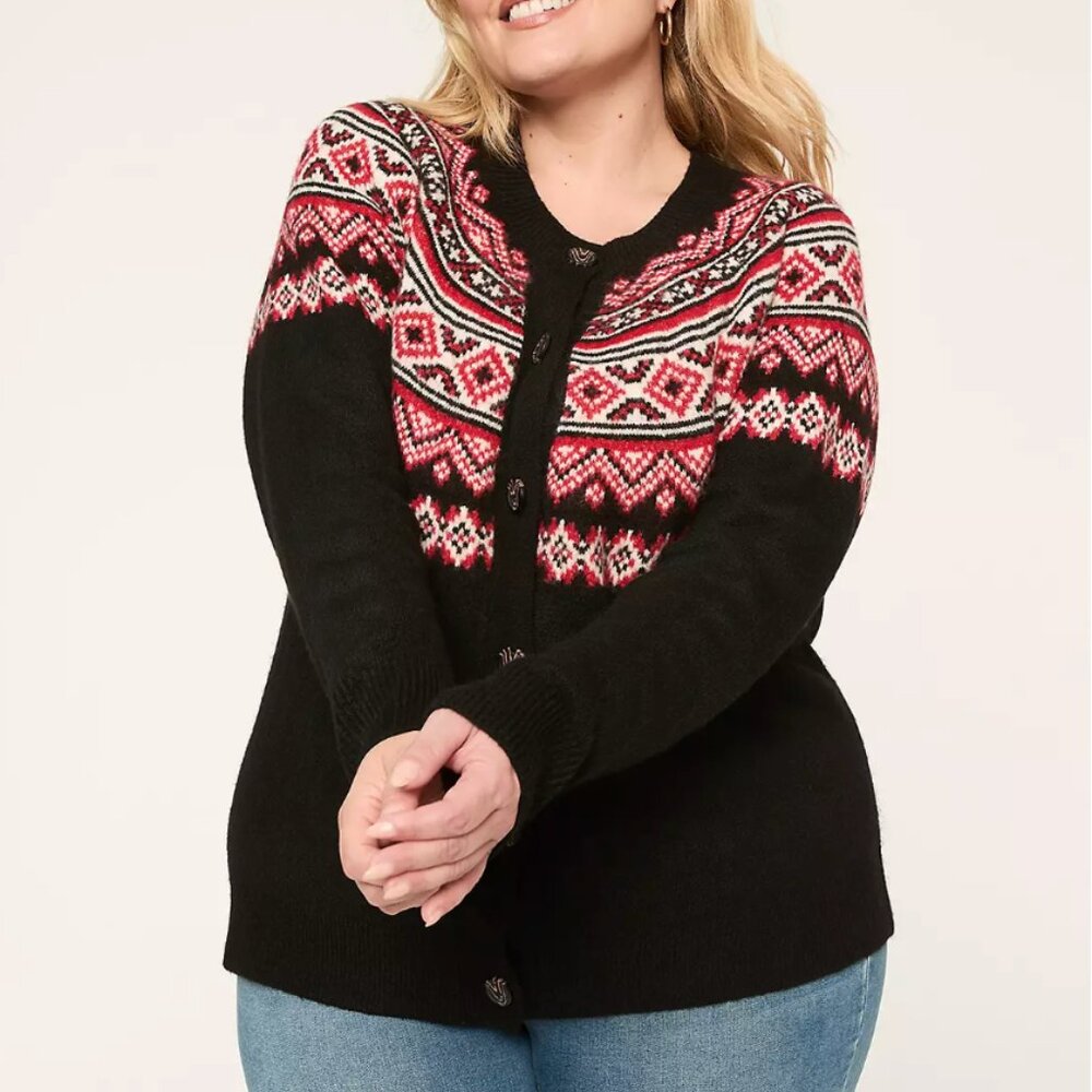 Lane Bryant Fair Isle Button-Front Cardigan 22/24 sweater